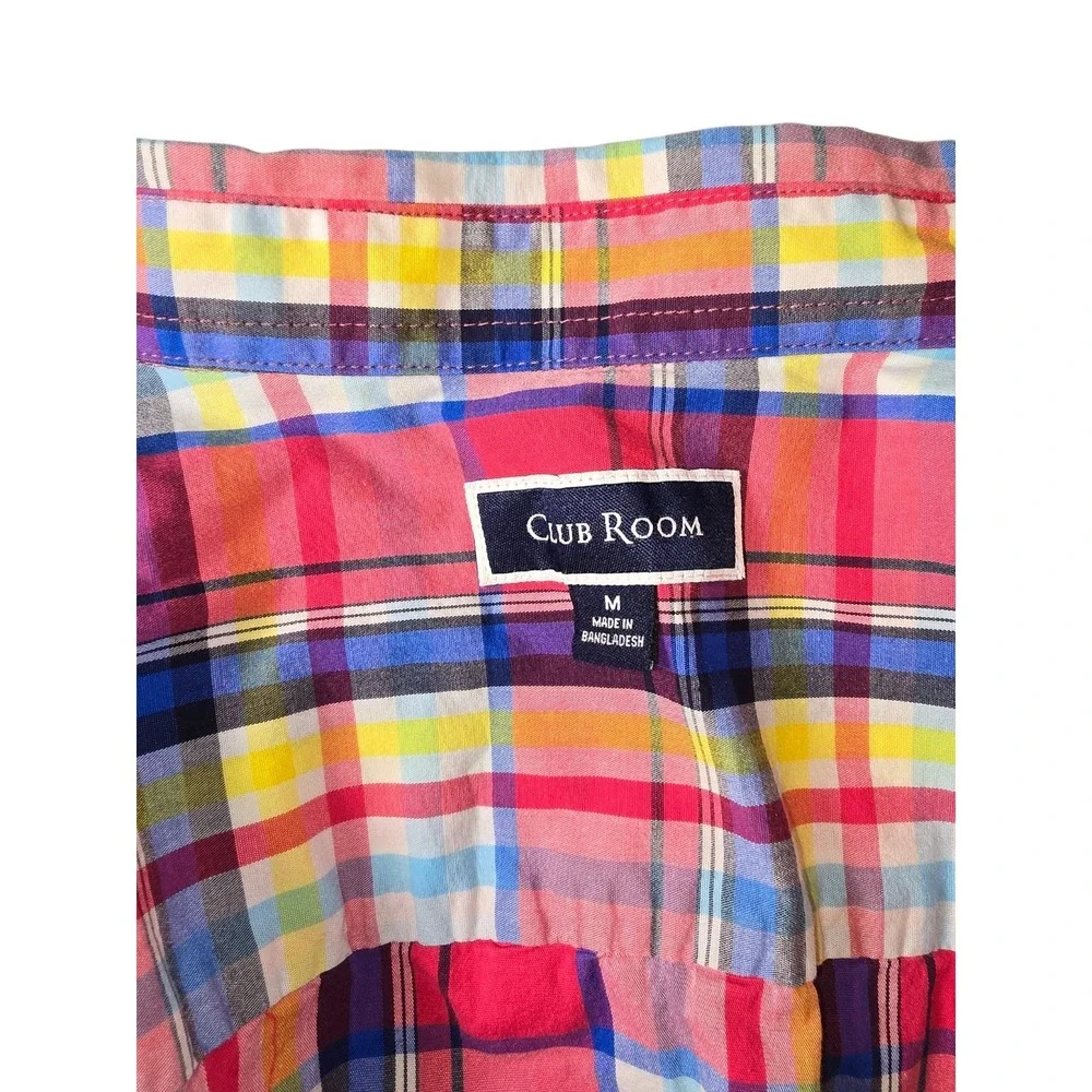 Club Room Mens Button Down Shirt Size‎ Medium Cotton Stretch Short Sleeve Plaid